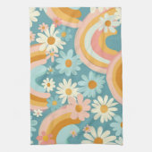 Retro Colorful Daisy's And Rainbows  キッチンタオル (縦)