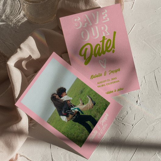 Retro Colorful Funky Bold Modern Unique Wedding セーブザデート