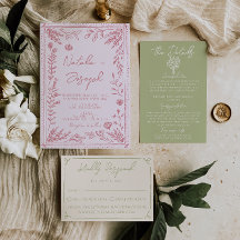 Retro Colorful Hand Drawn Floral Garden Wedding