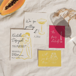 Retro Colorful Hand Drawn Unique Modern Wedding 招待状