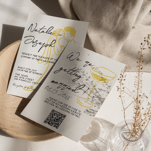 Retro Colorful Hand Written Summer QR Code Wedding 招待状