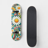 Retro Colorful Hippie Flowers Unisex Skateboard スケートボード (正面)