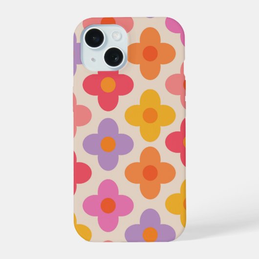 Retro Colorful Hippie Mod Flowers Pattern  iPhone 15ケース (裏面)