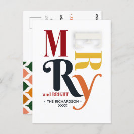 Retro Colorful Merry & Bright Vintage Christmas ポストカード