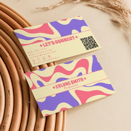 Retro Colorful QR Code Boho Groovy Monochrome  名刺