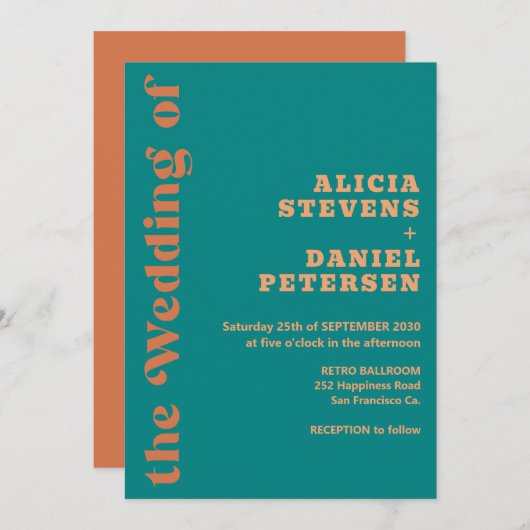 Retro colorful simple modern wedding  招待状 (正面/裏面)