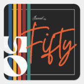 Retro Colorful Striped Fifty Birthday Party Chic スクエアシール (正面)