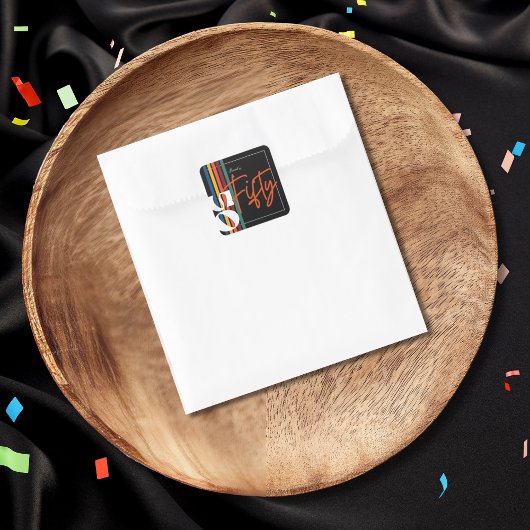 Retro Colorful Striped Fifty Birthday Party Chic スクエアシール