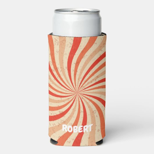 Retro Colorful Stripes Custom Name Cooler スリム缶クーラー (Seltzer正面)