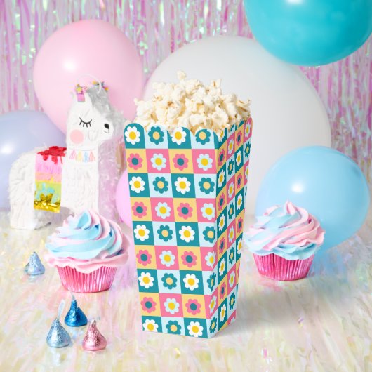 Retro Colorful Trendy Flowers Pattern Birthday par フェイバーボックス (パーティー)