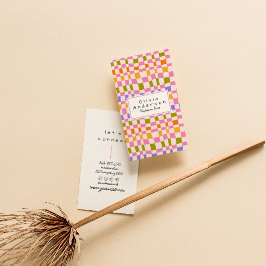 Retro Colorful Wavy Checkered Quirky Boho Girly 名刺