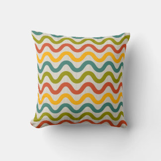  Retro Colorful Wavy Lines Pattern Minimal Abstrac クッション