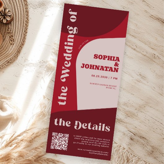 Retro colorful whimsical QR rsvp details wedding 招待状