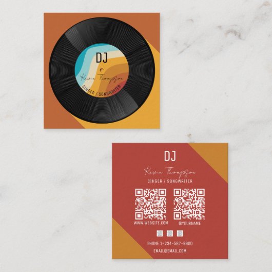 Retro Colors Djing Modern Music DJ Vinyl Musician スクエア名刺 (正面/裏面)