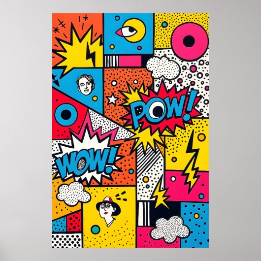 Retro Comic Book POW WOW - Modern Abstract Pop Art ポスター (正面)