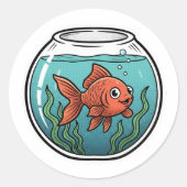 Retro Comic Goldfish Fishbowl Illustration ラウンドシール (正面)