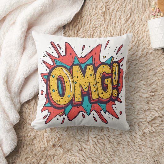 Retro Comic “OMG!” Pop Art Decorative Pillow クッション (ブランケット)