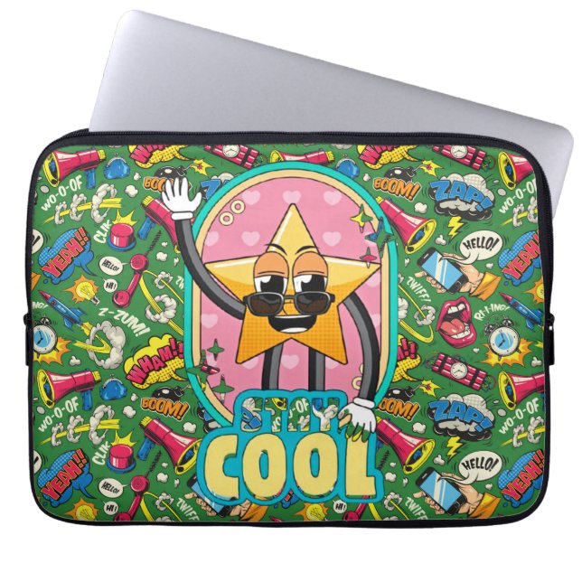 Retro Comic Pop Star Laptop Sleeve ラップトップスリーブ (正面)
