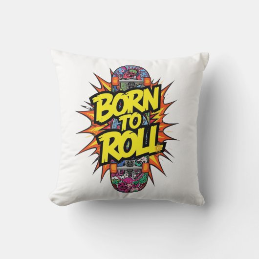 Retro Comic Style "Born to Roll" Skater クッション (正面)