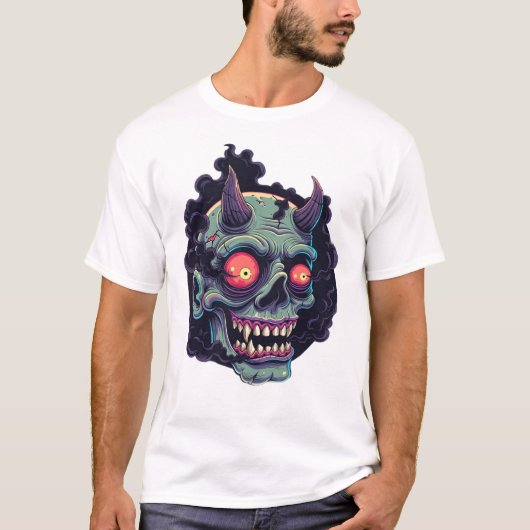 Retro Comic Style Monster Skull Tシャツ (正面)