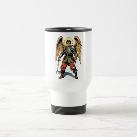 Retro Comic Style St Michael Travel Mug トラベルマグ (中央)
