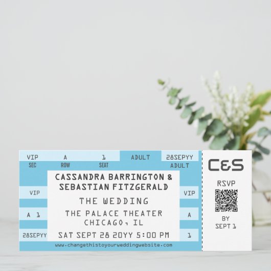 Retro Concert Ticket All-in-One Blue Wedding 招待状 (スタンド正面)