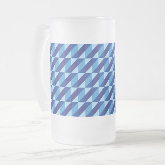 Retro Cool Blue Geometric Triangle Abstract フロストグラスビールジョッキ (正面左)