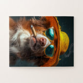 Retro Cool Dog with Yellow Hat Puzzle ジグソーパズル (横)