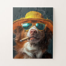 Retro Cool Dog with Yellow Hat Puzzle