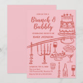 Retro coquete pink brunch and bubbly invitation 招待状 (正面/裏面)