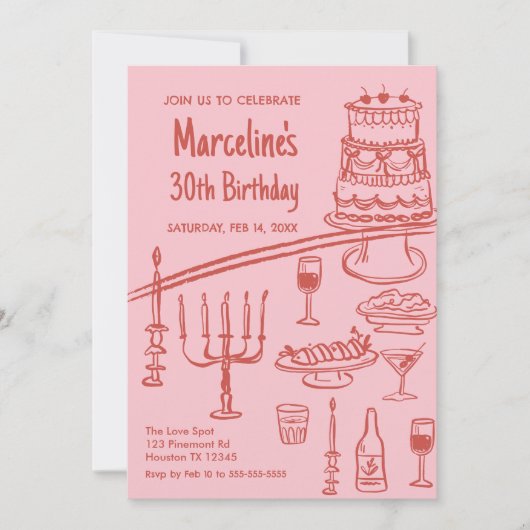 Retro coquete red & pink Birthday Party Invitation 招待状 (正面)