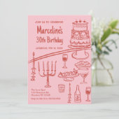 Retro coquete red & pink Birthday Party Invitation 招待状 (スタンド正面)
