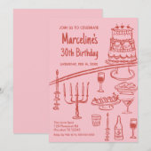 Retro coquete red & pink Birthday Party Invitation 招待状 (正面/裏面)