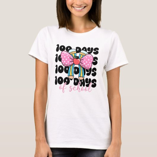 Retro Coquette 100 Days of School  Tシャツ (正面)