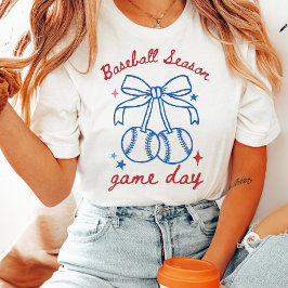 Retro Coquette Baseball Season Bow Tシャツ