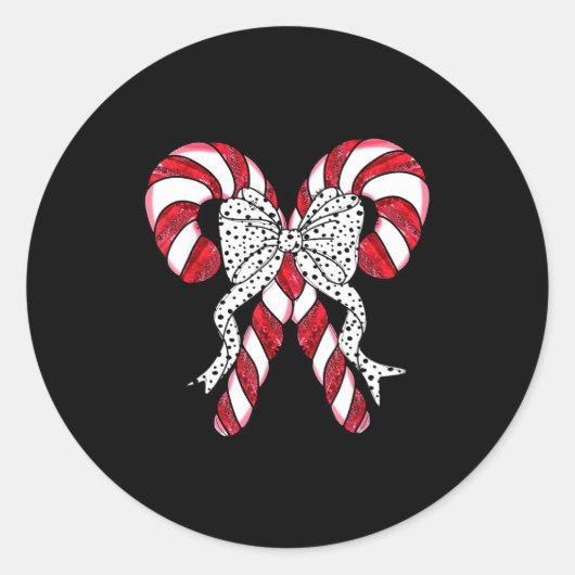 Retro Coquette Bow Candy Cane Christmas Season Wom ラウンドシール (正面)