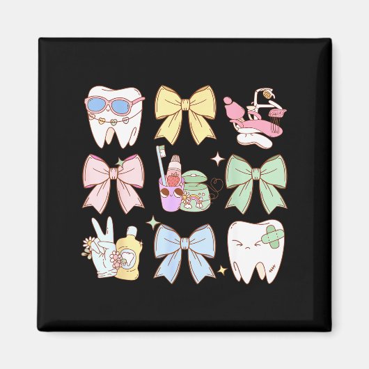 Retro Coquette Bow Dental Hygienist Teeth Dentist  マグネット (正面)