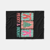 Retro Coquette Bow Merry And Bright Christmas Tree フリースブランケット (正面(横))