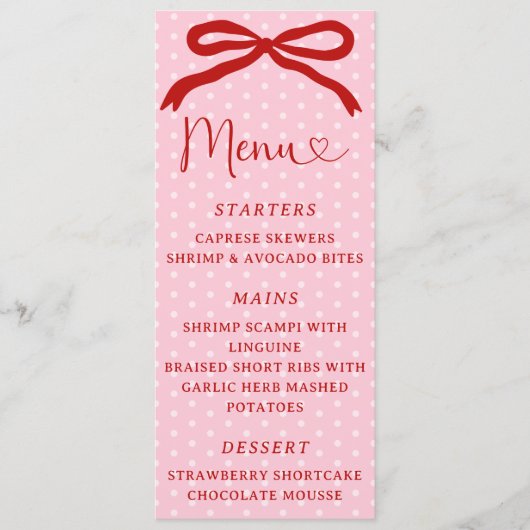 Retro Coquette Bow Red and Pink Valentines メニュー (正面)