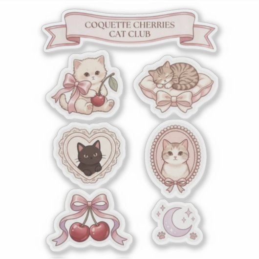 Retro Coquette Cat Club Sticker Sheet シール (正面)