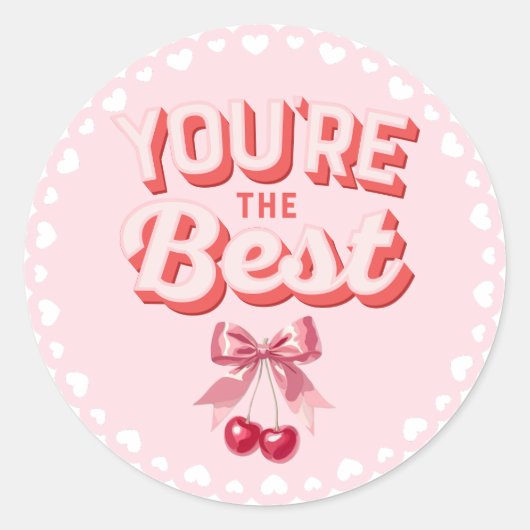 Retro Coquette Cherry You're The Best Sticker ラウンドシール (正面)