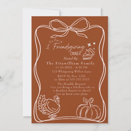 Retro Coquette Friendsgiving dinner 招待状 (正面)
