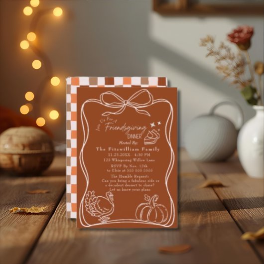 Retro Coquette Friendsgiving dinner 招待状