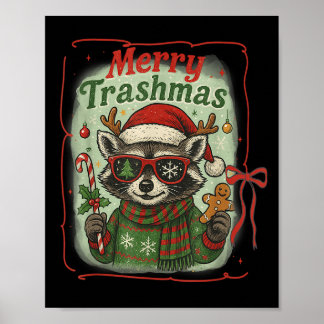 Retro Coquette Merry Trashmas Raccoon Christmas Cu ポスター