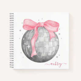 Retro Coquette Silver Disco ball Pink Ribbon ノートブック