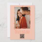 Retro Coral Drawn Quirky Photo QR Code Fun Wedding 招待状 (裏面)