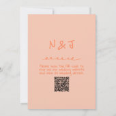 Retro Coral Hand Drawn QR Code Quirky Wedding 招待状 (裏面)