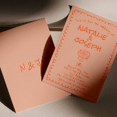 Retro Coral Hand Drawn Written Quirky Fun Wedding 招待状