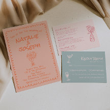 Retro Coral Hand Drawn Written Quirky Fun Wedding