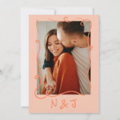 Retro Coral Hand Written Quirky Photo Wedding 招待状 (裏面)